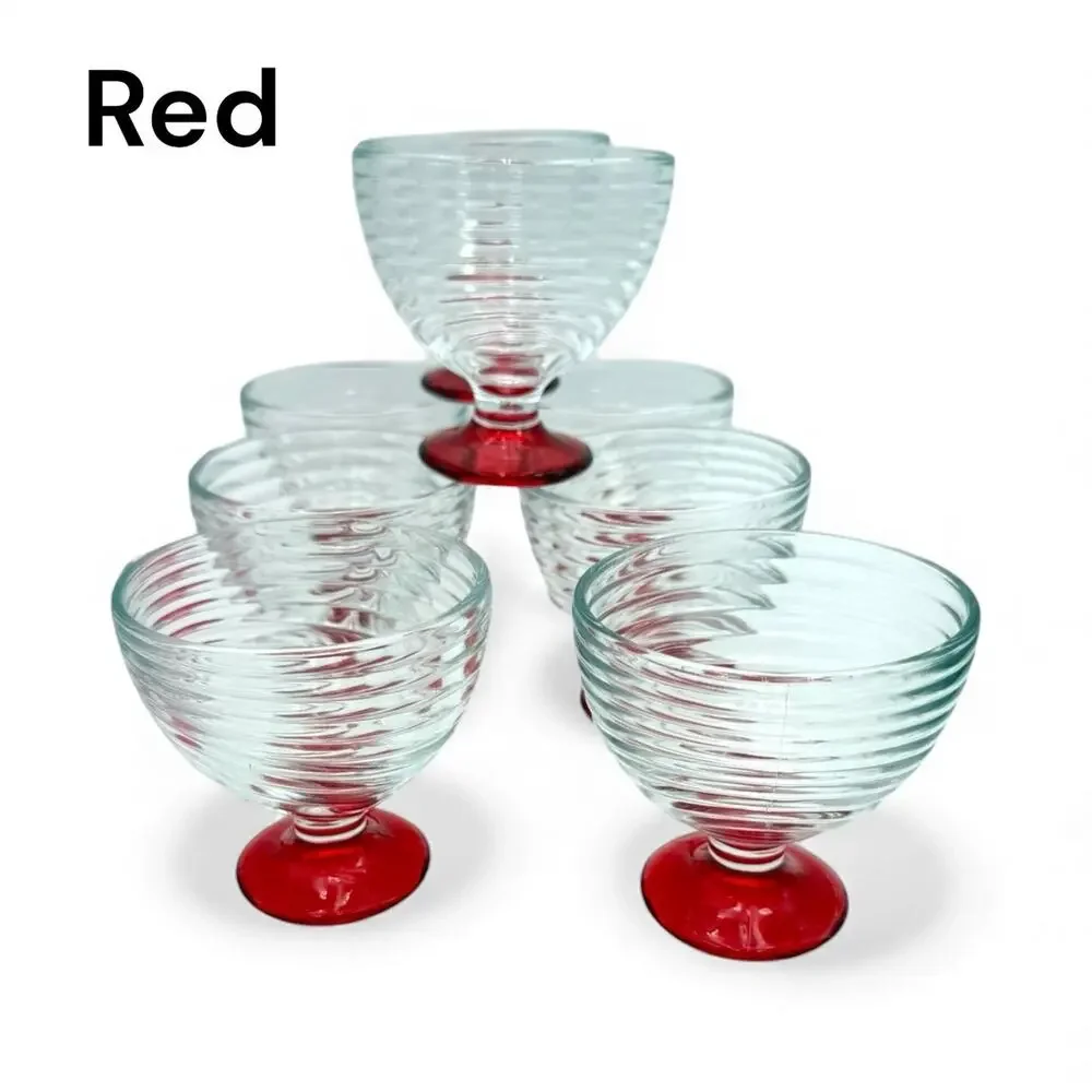 1-Swirl Foot Manhattan Park Ave Depression Dessert Compote‎ Glass Dish Pink/Red